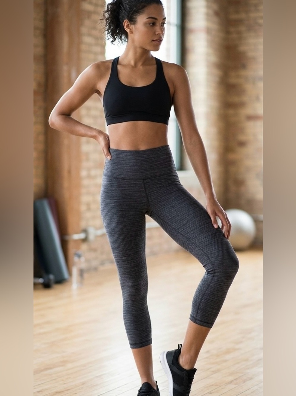 Vintage Lululemon Wunder Under High-rise Grey Striped Capri
